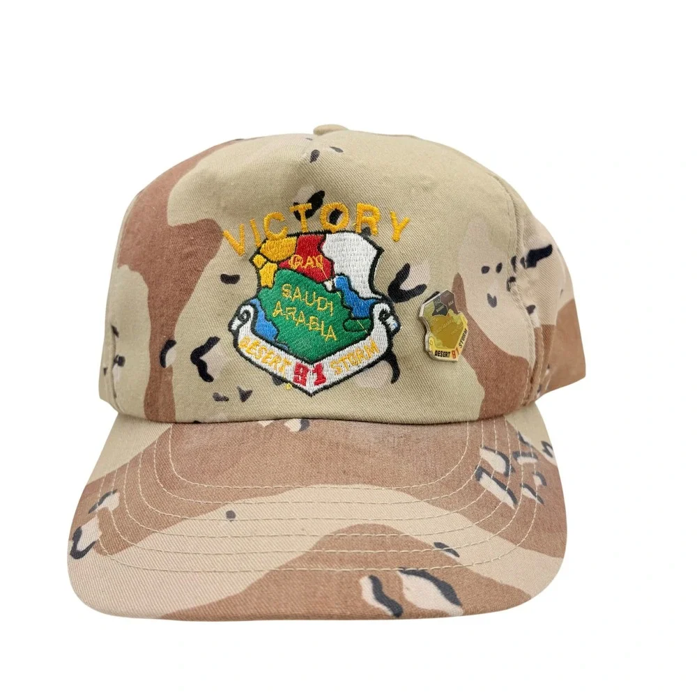 Vintage Desert Storm 91 Victory‎ Saudi Arabia Camo Snapback Hat Pin USA Military